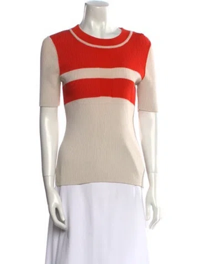 Pre-owned Tory Burch Striped Crew Neck T-shirt In Red