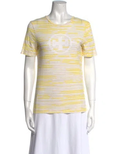 Pre-owned Tory Burch Striped Crew Neck T-shirt In White