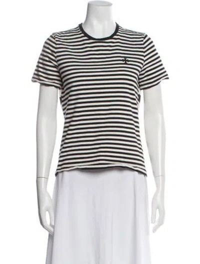 Pre-owned Tory Burch Striped Crew Neck T-shirt In White