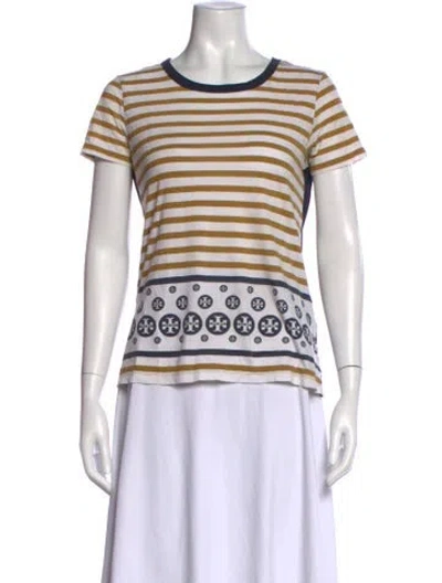 Pre-owned Tory Burch Striped Crew Neck T-shirt In White