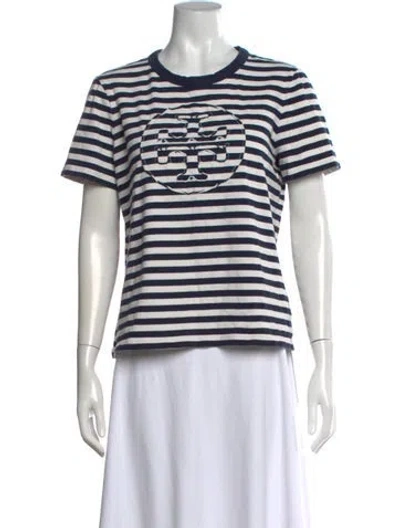 Pre-owned Tory Burch Striped Crew Neck T-shirt In White