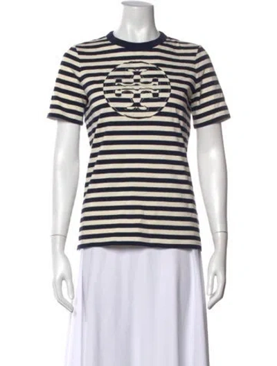 Pre-owned Tory Burch Striped Crew Neck T-shirt In White
