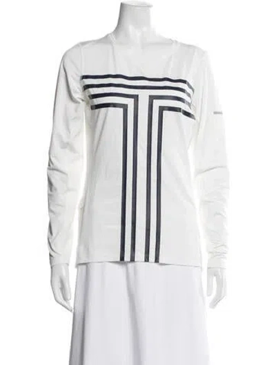 Pre-owned Tory Burch Striped Crew Neck T-shirt In White