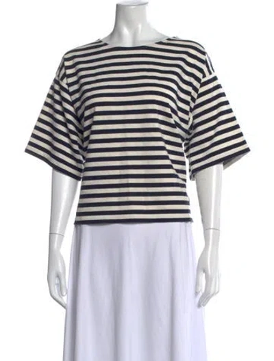 Pre-owned Tory Burch Striped Crew Neck T-shirt In White