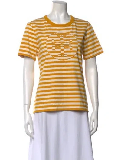 Pre-owned Tory Burch Striped Crew Neck T-shirt In Yellow