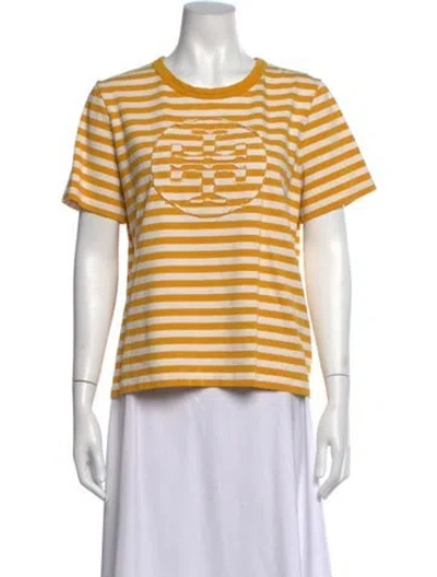 Pre-owned Tory Burch Striped Crew Neck T-shirt In Yellow