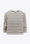 Tory Burch Scrunched-sleeve Striped T-shirt In Beige