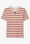 Tory Burch Striped Slim Fit T-shirt In Cotton With Double T Logo In Red
