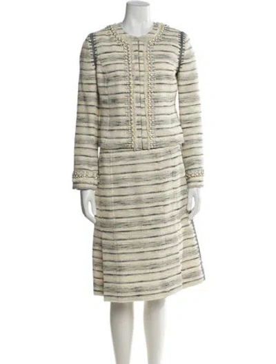 Pre-owned Tory Burch Striped Crystal Embellishments Skirt Set In Neutral