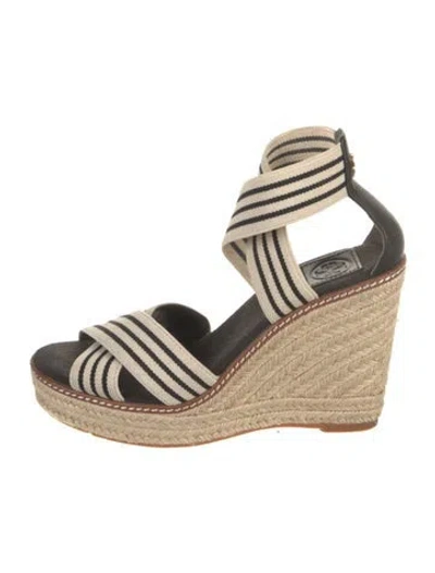 Pre-owned Tory Burch Striped Espadrilles In Black