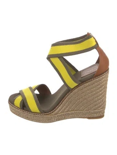 Pre-owned Tory Burch Striped Espadrilles In Green