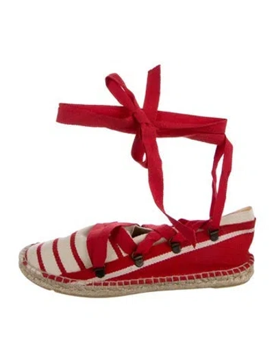 Pre-owned Tory Burch Striped Espadrilles In Red