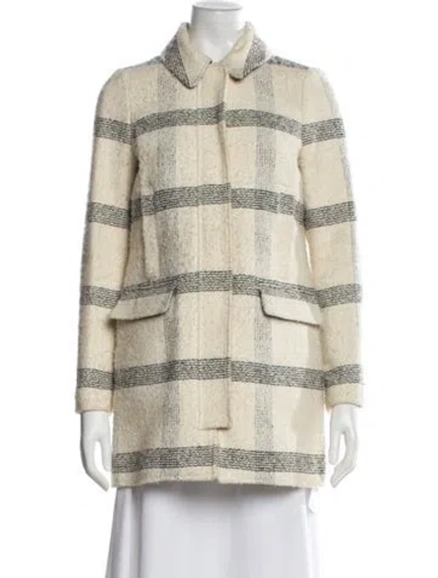 Pre-owned Tory Burch Striped Faux Fur Coat In Neutral