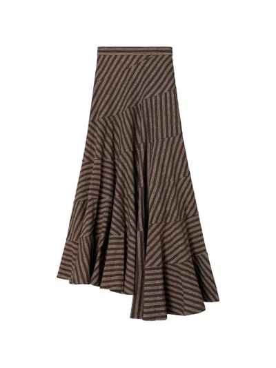 Tory Burch Striped Flared Skirt In Brown