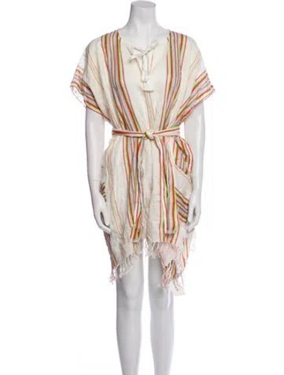 Pre-owned Tory Burch Striped Fringe Trim Accent Cover-up In Neutral