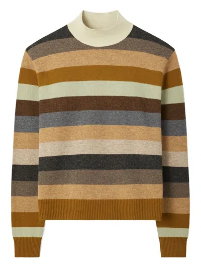 TORY BURCH TORY BURCH STRIPED HIGH NECK SWEATER WITH RIBBED DETAILS