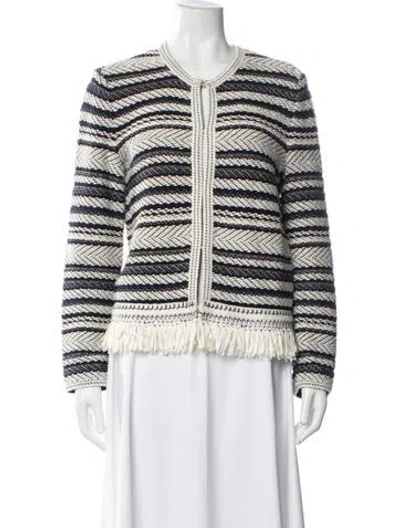 Pre-owned Tory Burch Striped Jacket In White