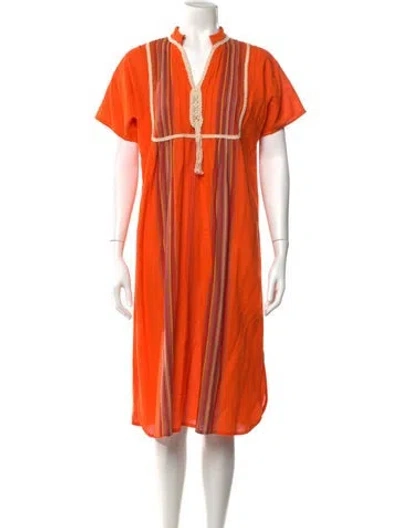 Pre-owned Tory Burch Striped Knee-length Dress In Orange