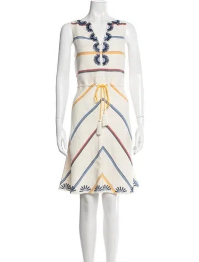 Pre-owned Tory Burch Striped Knee-length Dress In White