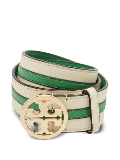 Pre-owned Tory Burch Striped Leather Belt In Green