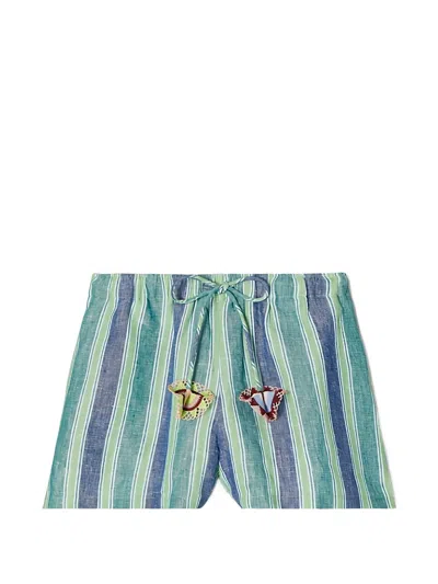 Tory Burch Striped Linen Shorts In Animal Print