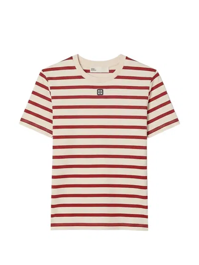 Tory Burch Striped Logo-patch T-shirt In Multi