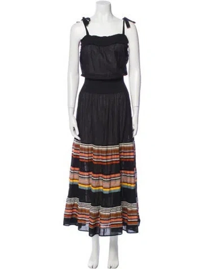 Pre-owned Tory Burch Striped Long Dress In Black