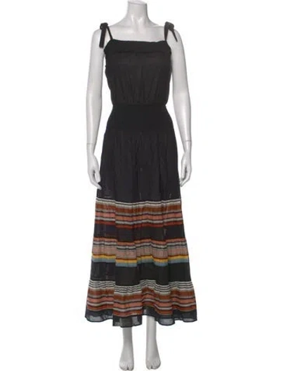 Pre-owned Tory Burch Striped Long Dress In Black