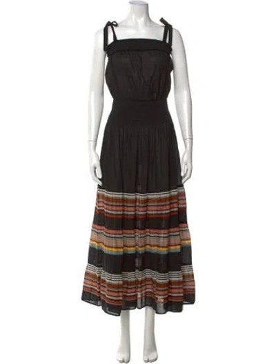 Pre-owned Tory Burch Striped Long Dress In Black