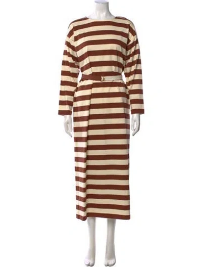 Pre-owned Tory Burch Striped Long Dress In Brown