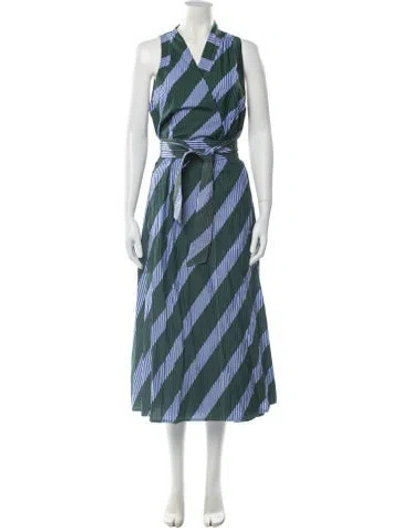 Pre-owned Tory Burch Striped Long Dress In Green