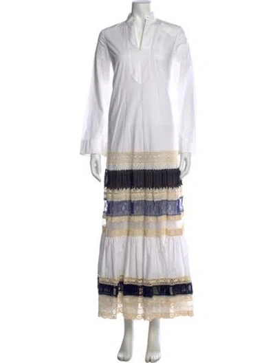Pre-owned Tory Burch Striped Long Dress W/ Tags In White