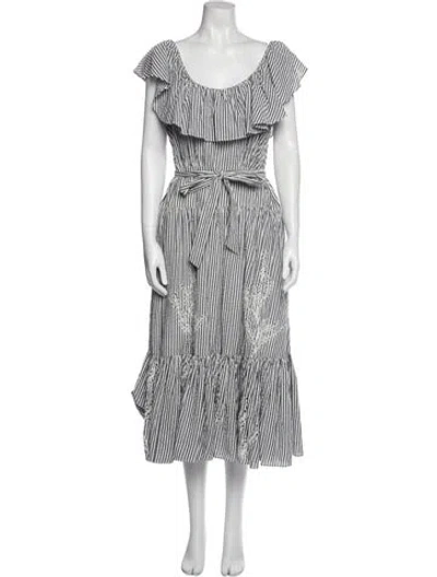 Pre-owned Tory Burch Striped Long Dress In White
