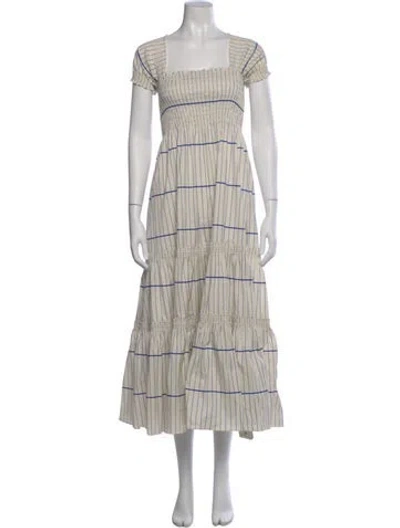 Pre-owned Tory Burch Striped Long Dress In White