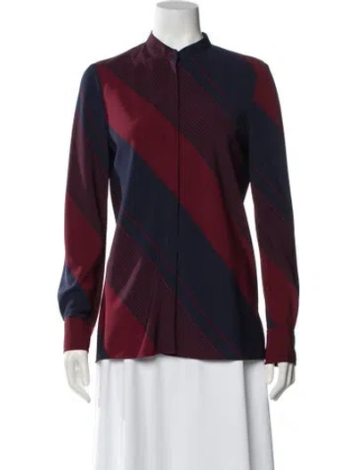 Pre-owned Tory Burch Striped Long Sleeve Blouse In Blue