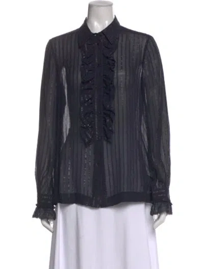 Pre-owned Tory Burch Striped Long Sleeve Blouse In Blue