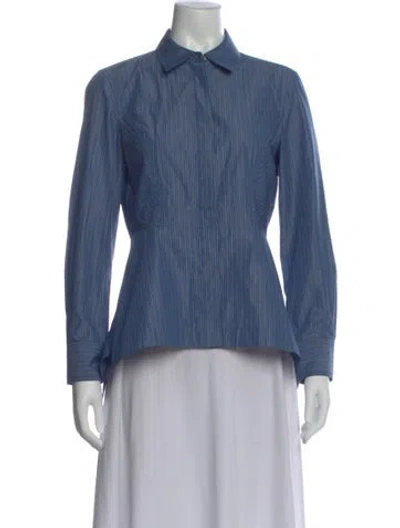Pre-owned Tory Burch Striped Long Sleeve Blouse In Blue
