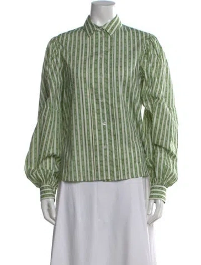 Pre-owned Tory Burch Striped Long Sleeve Blouse In Green