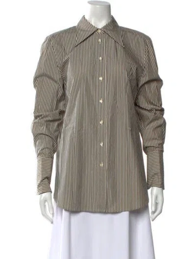 Pre-owned Tory Burch Striped Long Sleeve Blouse In Grey
