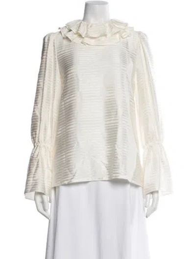 Pre-owned Tory Burch Striped Long Sleeve Blouse In Neutral