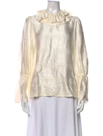 Pre-owned Tory Burch Striped Long Sleeve Blouse In Neutrals