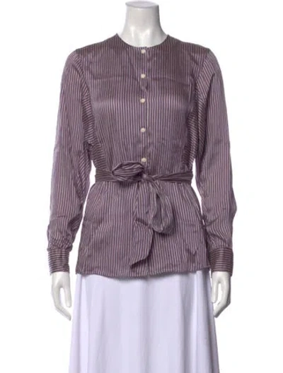 Pre-owned Tory Burch Striped Long Sleeve Blouse In Purple