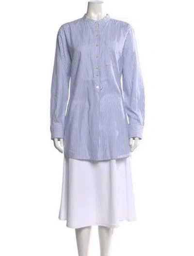 Pre-owned Tory Burch Striped Long Sleeve Blouse In White
