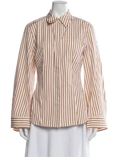 Pre-owned Tory Burch Striped Long Sleeve Button-up Top In Multi
