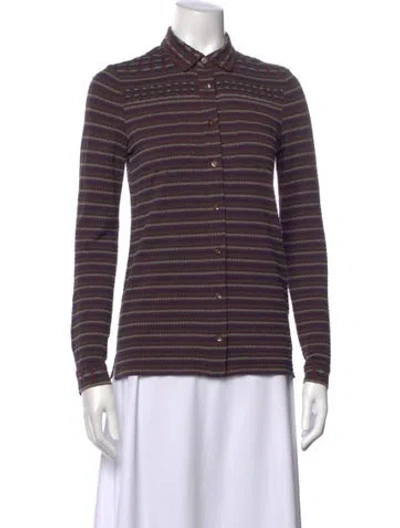Pre-owned Tory Burch Striped Long Sleeve Button-up Top In Multi