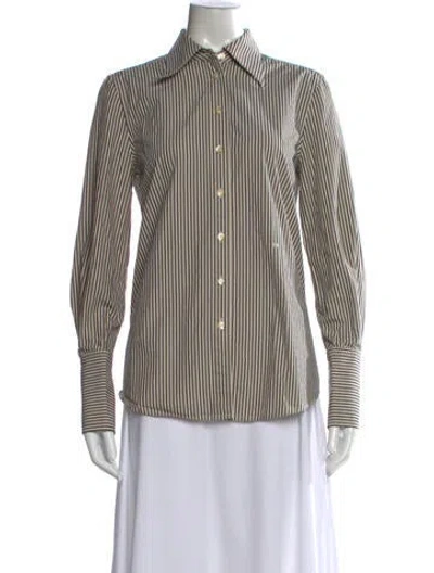 Pre-owned Tory Burch Striped Long Sleeve Button-up Top In Neutral