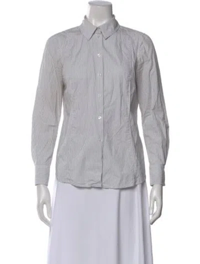 Pre-owned Tory Burch Striped Long Sleeve Button-up Top In White
