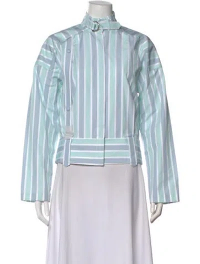 Pre-owned Tory Burch Striped Long Sleeve Top In Blue