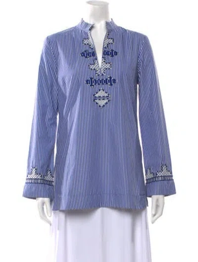 Pre-owned Tory Burch Striped Long Sleeve Tunic In Blue/white