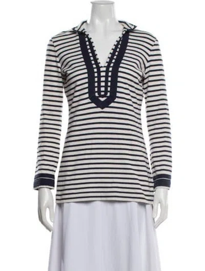 Pre-owned Tory Burch Striped Long Sleeve Tunic In White